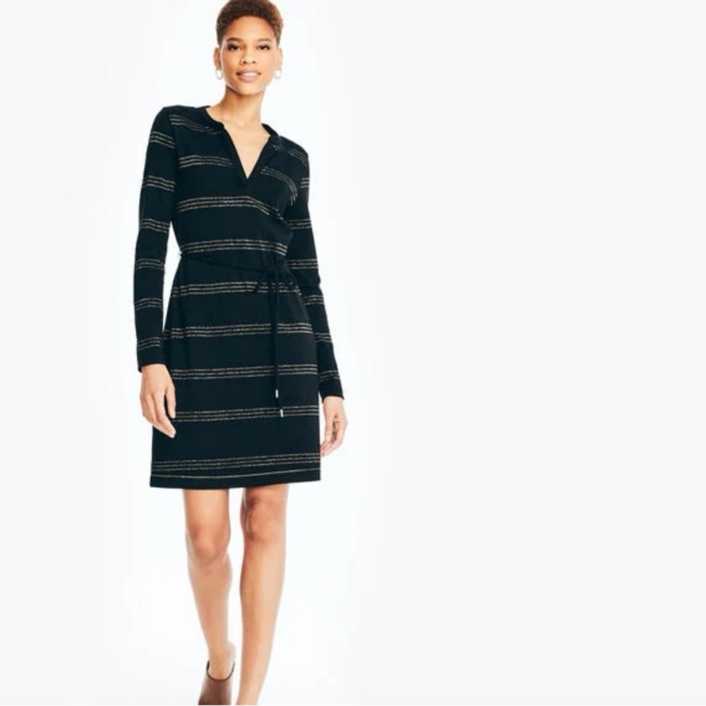 NWT Nautica Gold-Striped Knit Dress Size M